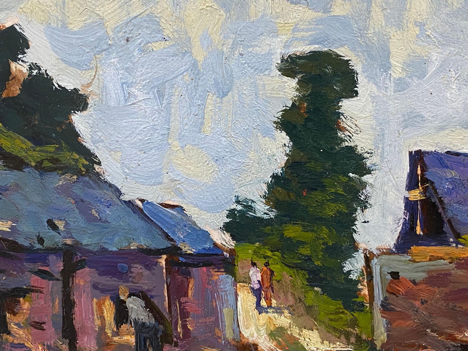 Unknownfrench Impressionist En Plein Air Oil Painting, Farm Yard With Figures20th Century photo 504.0