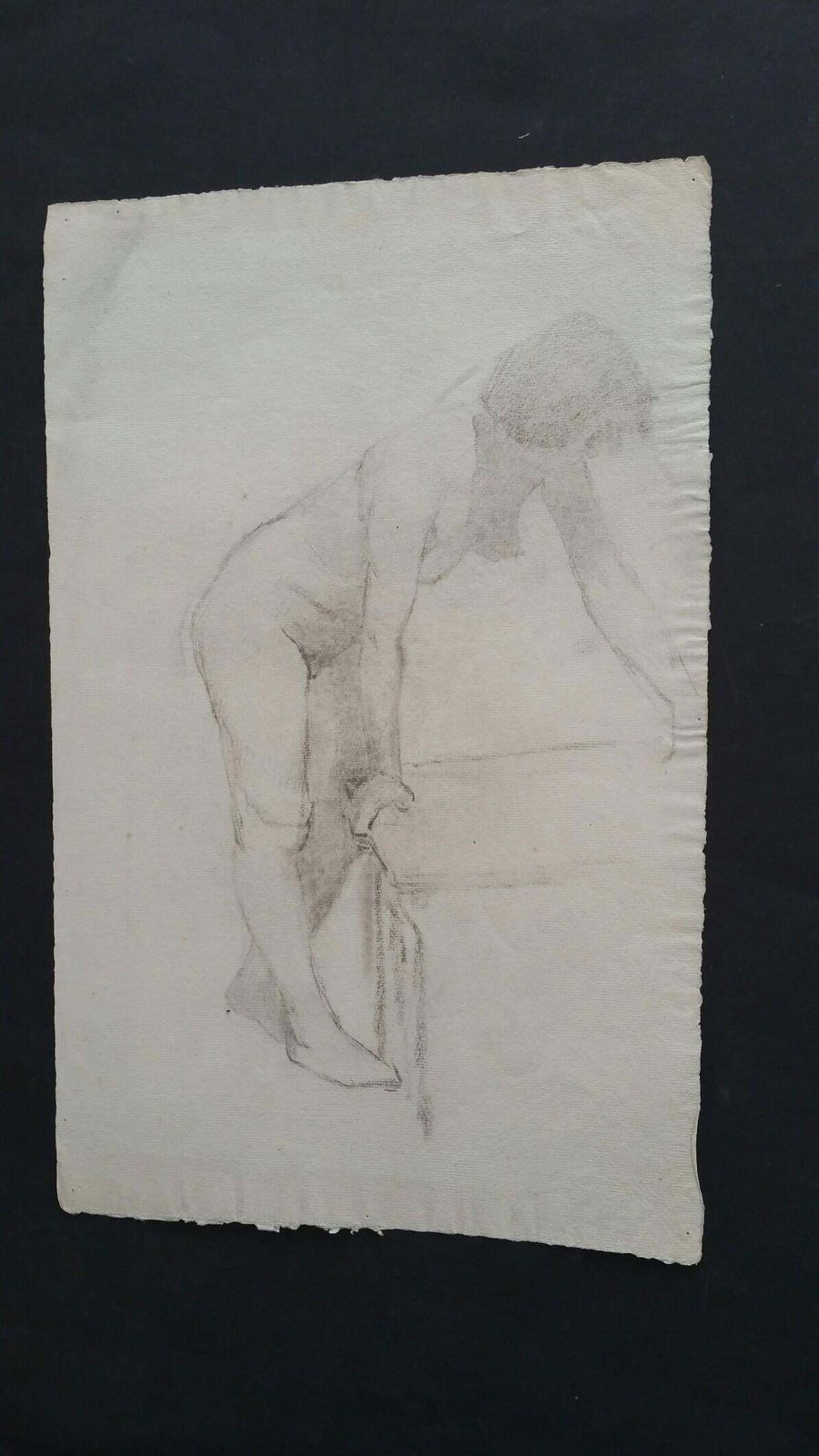 Unknownenglish Graphite Portrait Sketch Of Female Nude, Leaningcirca 1880 1905 photo furniture