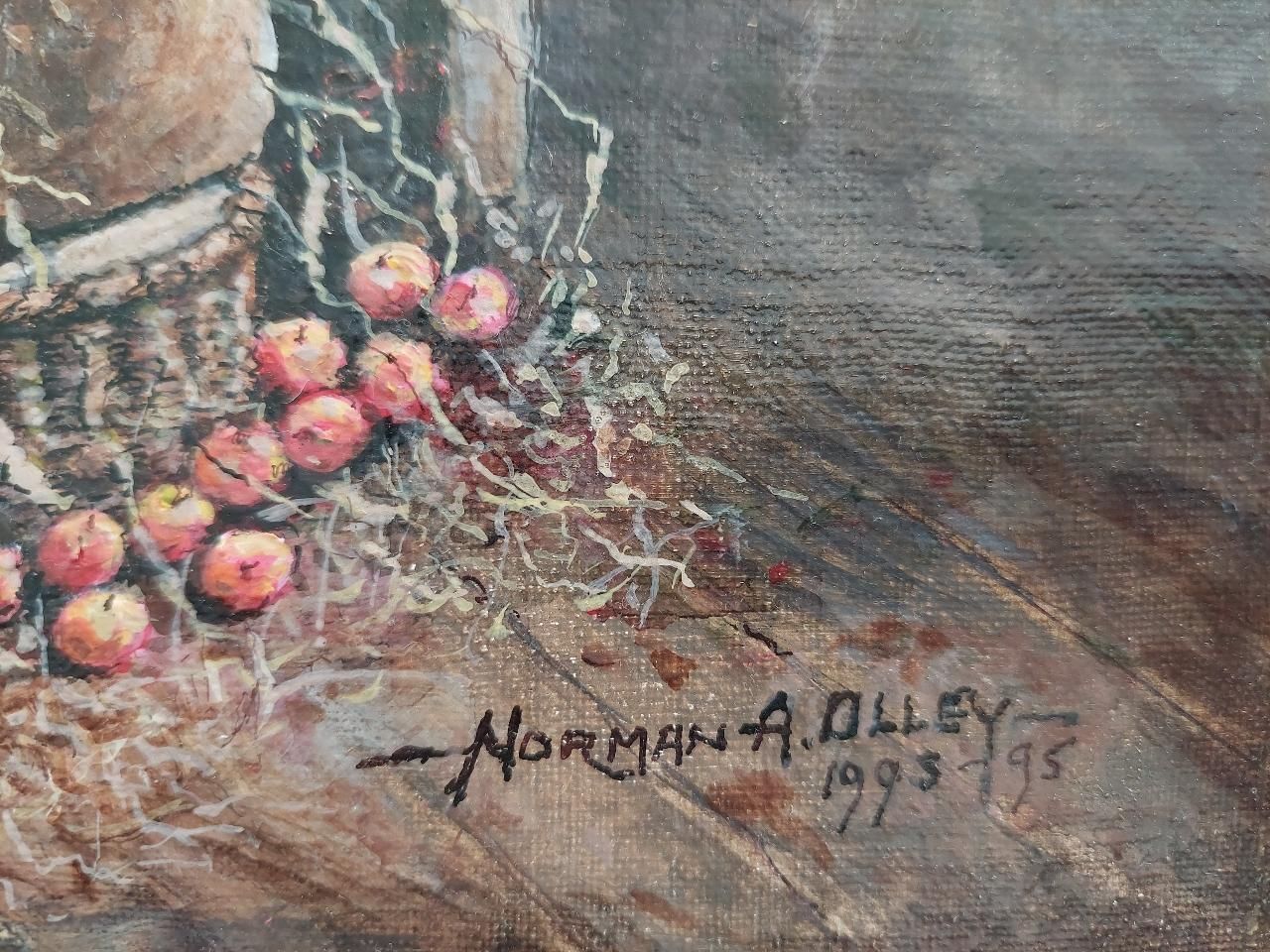 English  Schooltraditional English Painting Farmer Storing Apples In Higham Oast House, Kent20th Century photo for sale