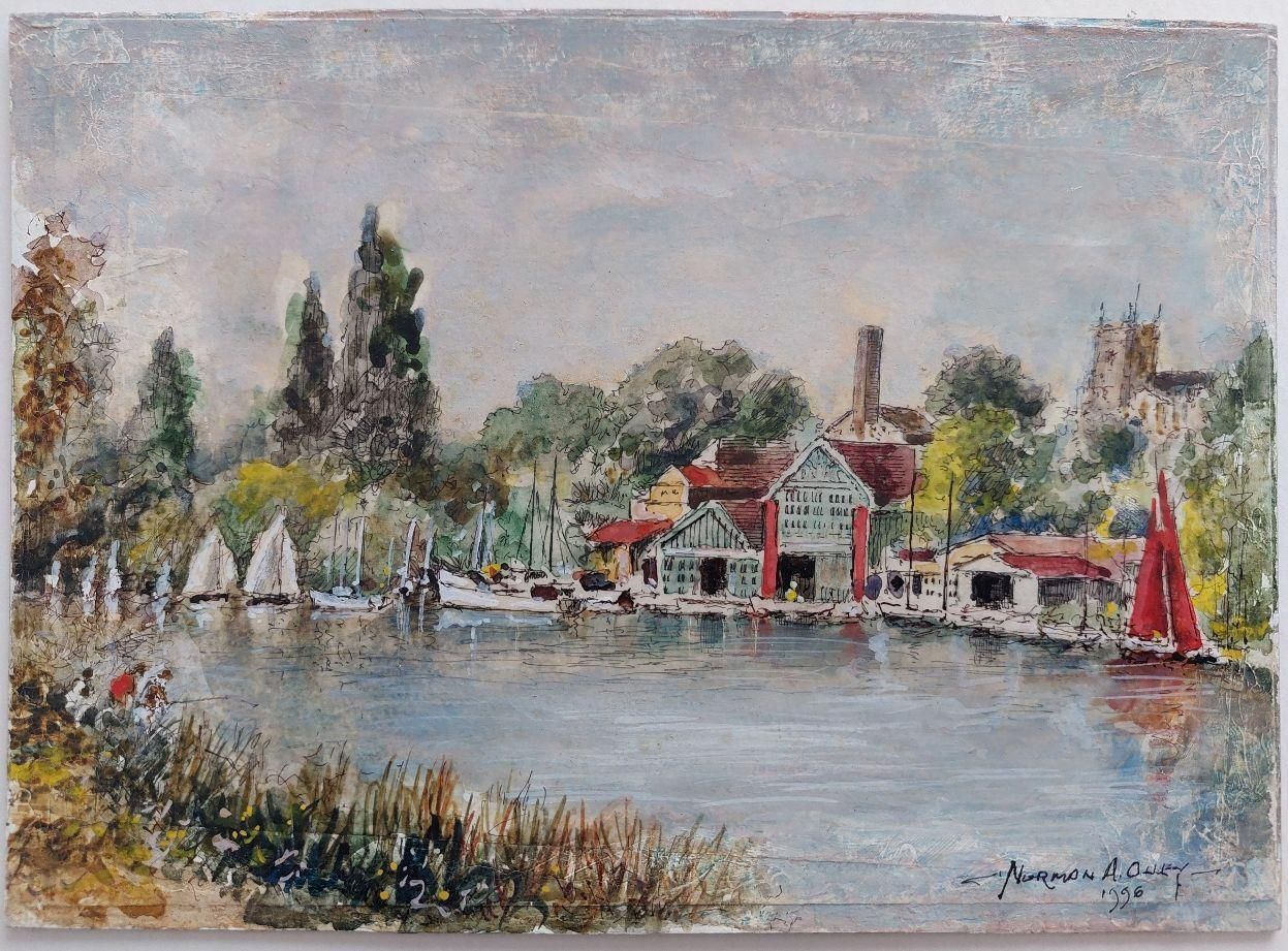 English  Schooltraditional English Painting Constables Boatyard Thames Hampton, England20th Century photo furniture