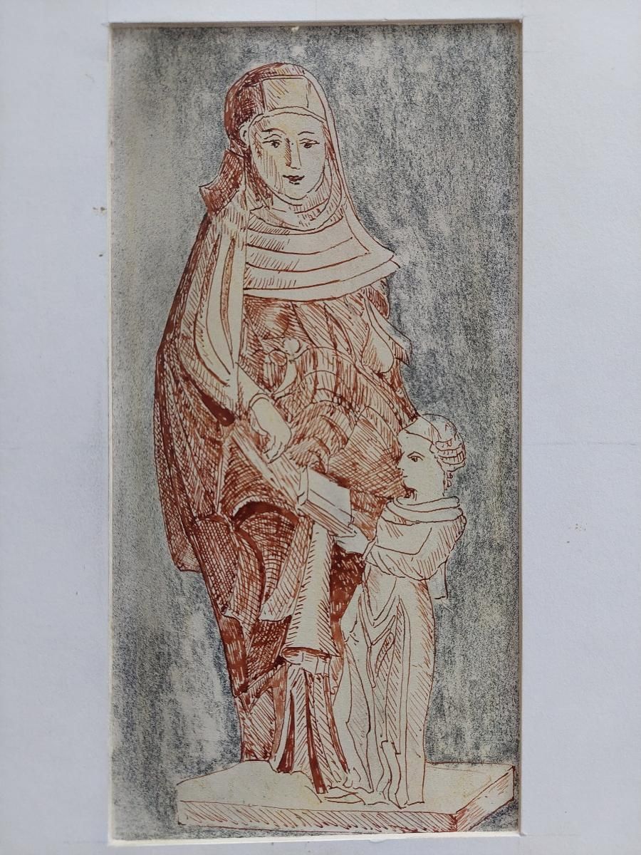Bernard Labbe20th Century French Modernist Cubist Ink Sketch, Religious Statue20th Century photo for sale