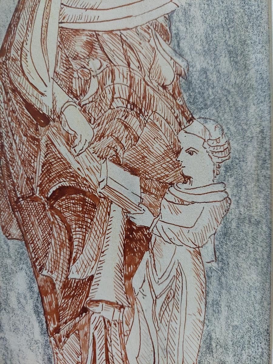 Bernard Labbe20th Century French Modernist Cubist Ink Sketch, Religious Statue20th Century photo 255.0