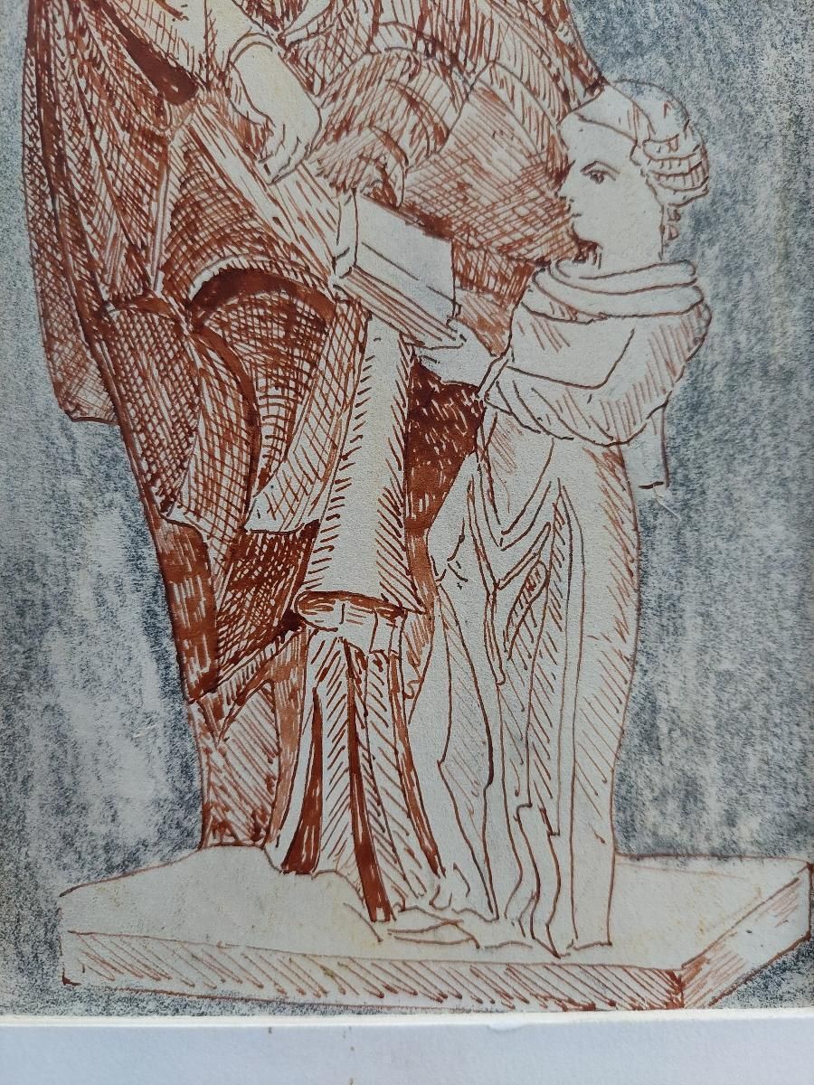 Bernard Labbe20th Century French Modernist Cubist Ink Sketch, Religious Statue20th Century photo vinterior