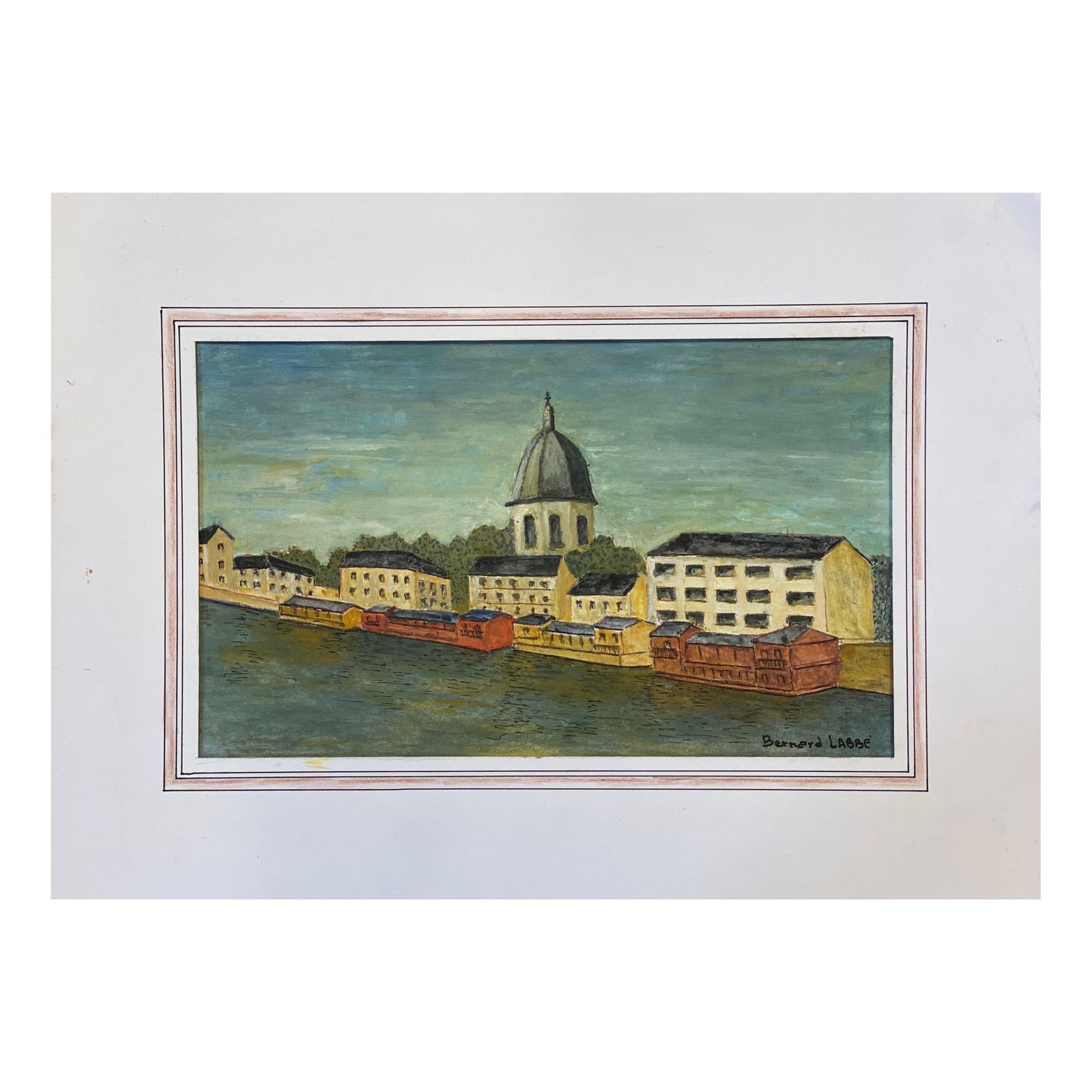 Unknown1950's French Modernist/ Cubist Signed Painting, French Landscape By The River1950