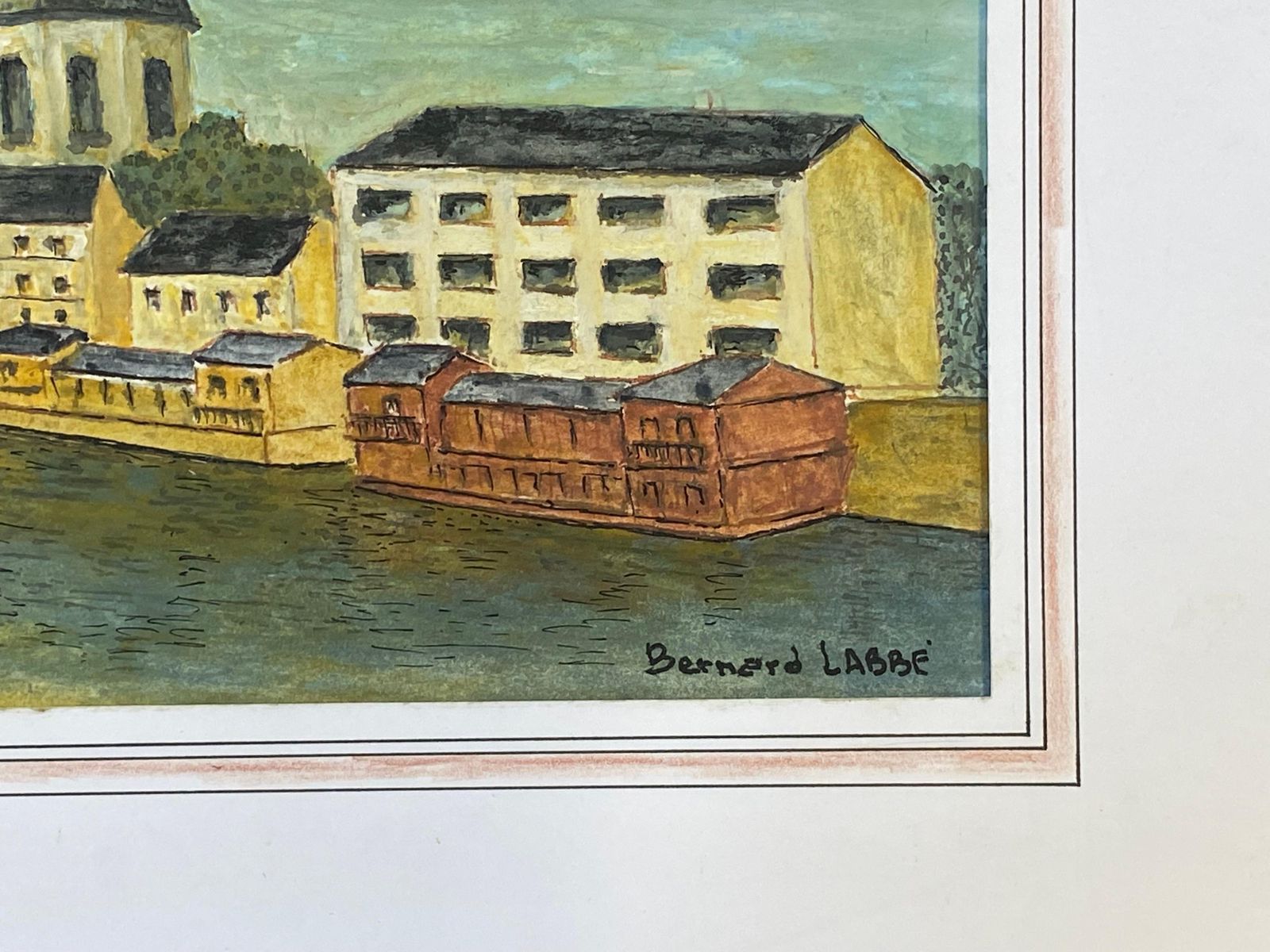 Unknown1950's French Modernist/ Cubist Signed Painting, French Landscape By The River1950 photo Art