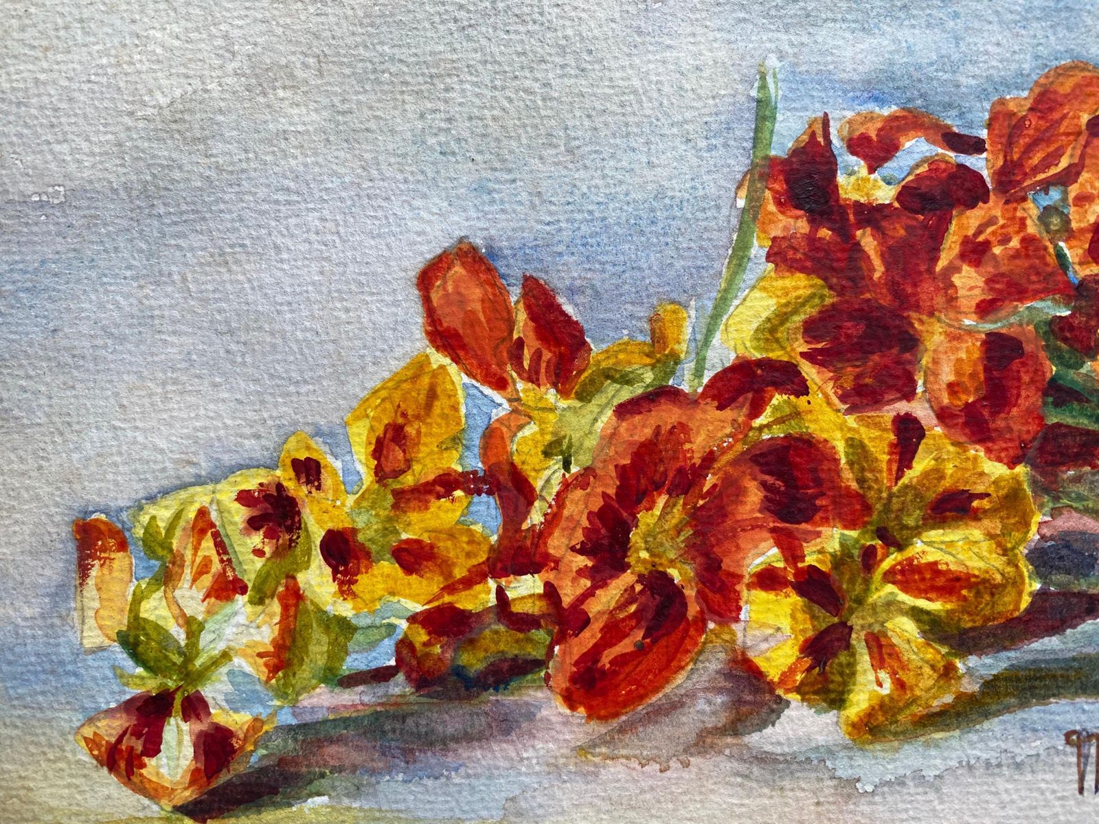 Unknownearly 1900's French Impressionist Signed Flower Watercolour By Marie Carreaucirca 1900s photo for sale