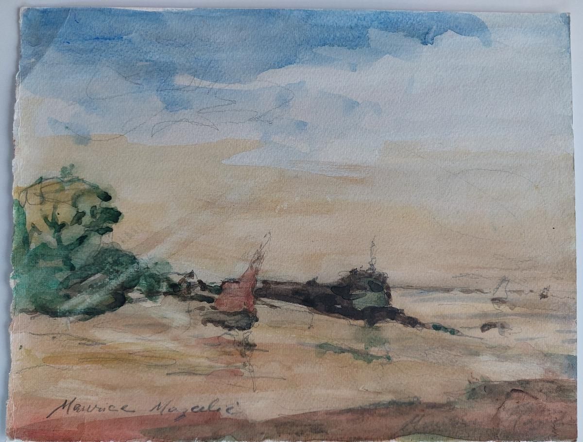 Unknownfrench Modernist Cubist Painting Red Sail On The Beach20th Century photo furniture