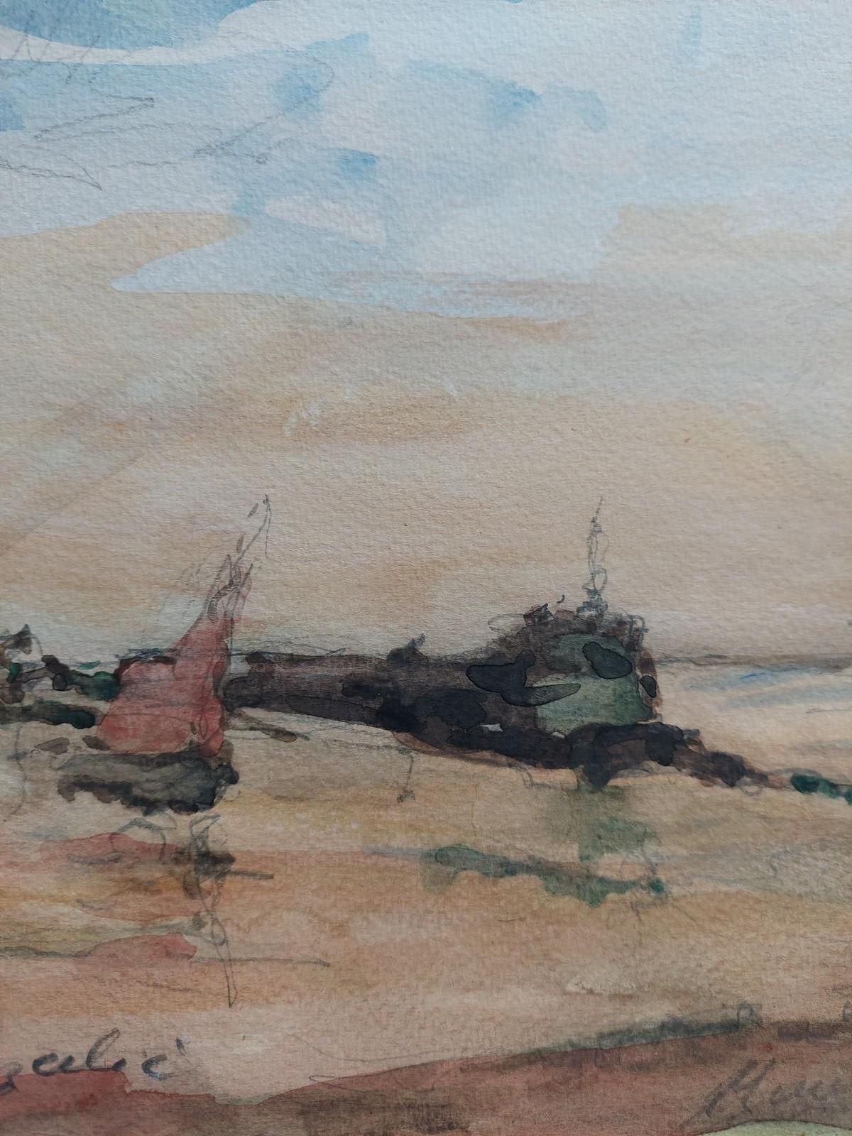 Unknownfrench Modernist Cubist Painting Red Sail On The Beach20th Century photo 280.0