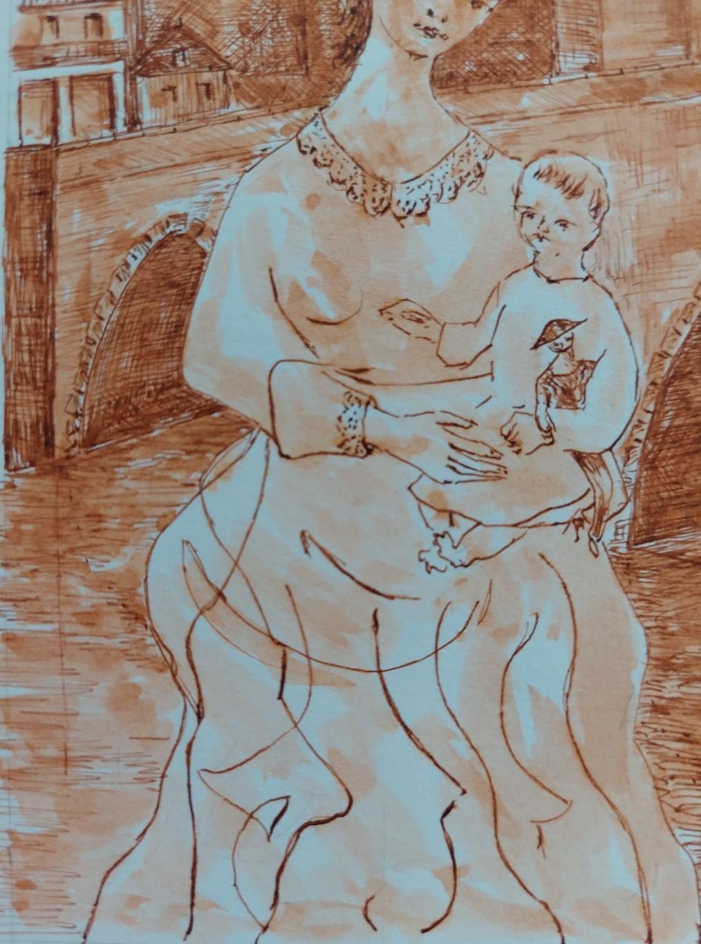 Unknown20th Century French Modernist Cubist Painting, Mother And Child20th Century photo vinterior
