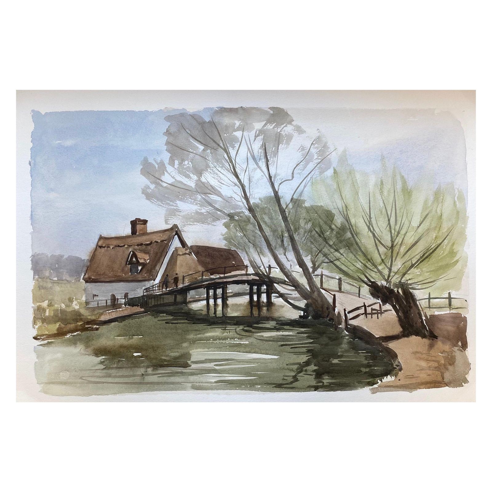 Unknownenglish Town Bridge, Signed Original British Watercolour Paintingcirca 1970s