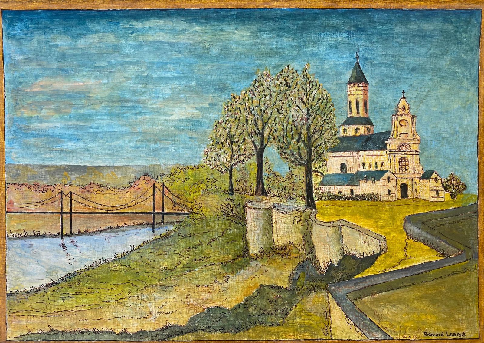 Unknown1950's Modernist Signed Painting, Peaceful French Church Landscape1950s photo furniture