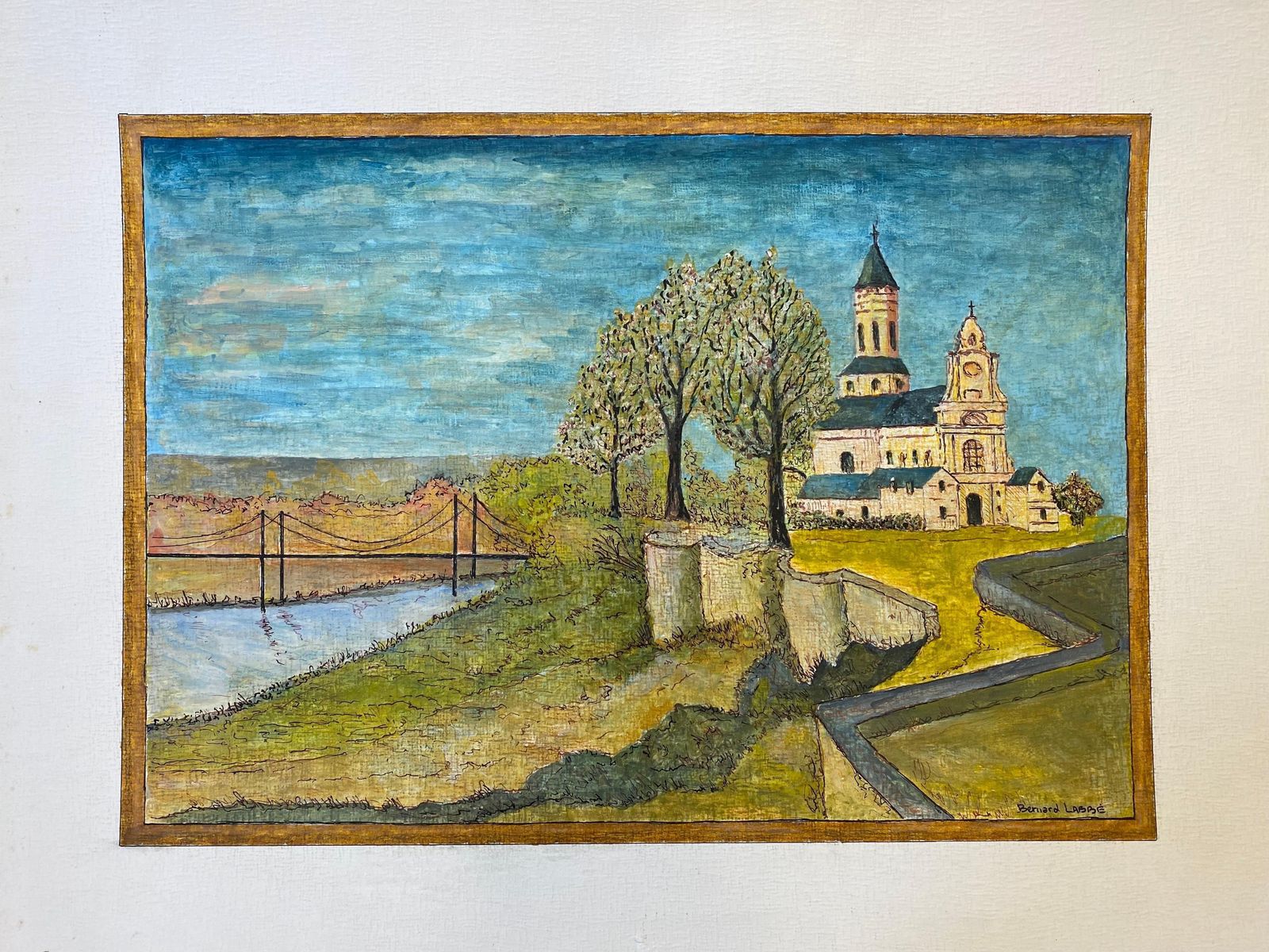 Unknown1950's Modernist Signed Painting, Peaceful French Church Landscape1950s photo for sale