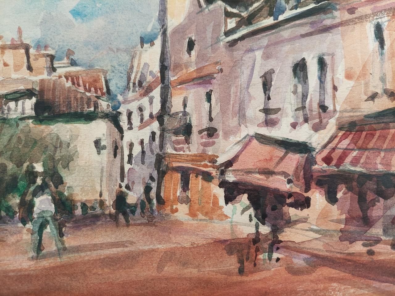 Maurice Mazeiliefrench, Modernist Cubist Painting Bustling Paris Street Scene20th Century photo for sale