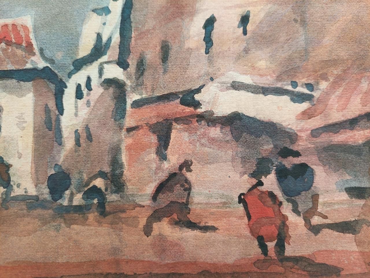 Maurice Mazeiliefrench Modernist Cubist Painting Figures In A Country Village Street20th Century photo Art