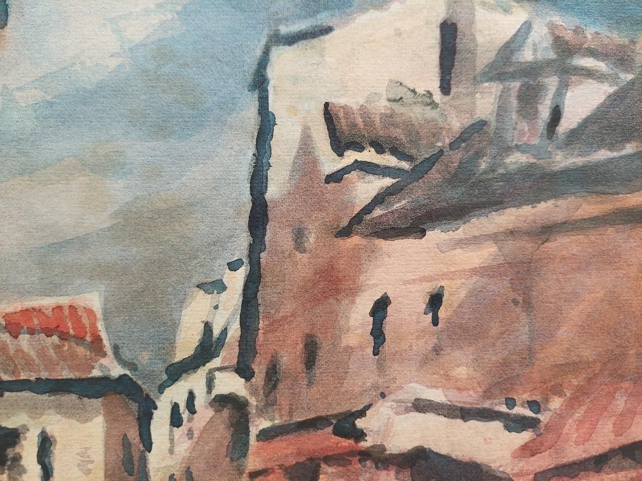 Maurice Mazeiliefrench Modernist Cubist Painting Figures In A Country Village Street20th Century photo 300.0