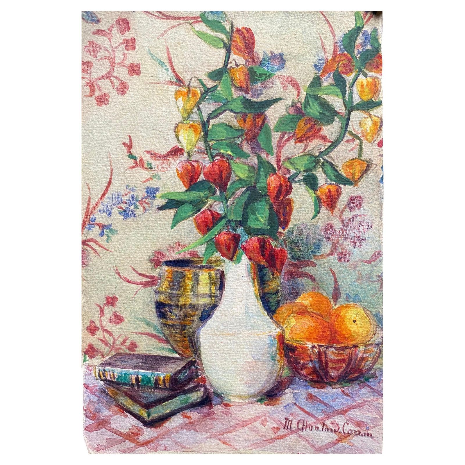 Unknownearly 1900's French Impressionist Signed Flower Watercolour By Marie Carreaucirca 1900s