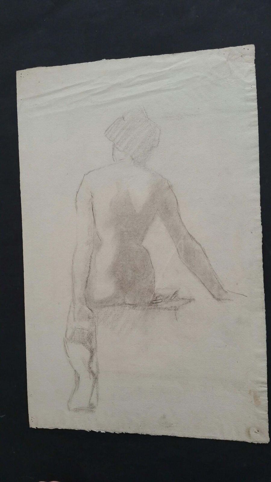Unknownenglish Graphite Portrait Sketch Of Female Nude Rear View Seatedcirca 1880 1905 photo vintage