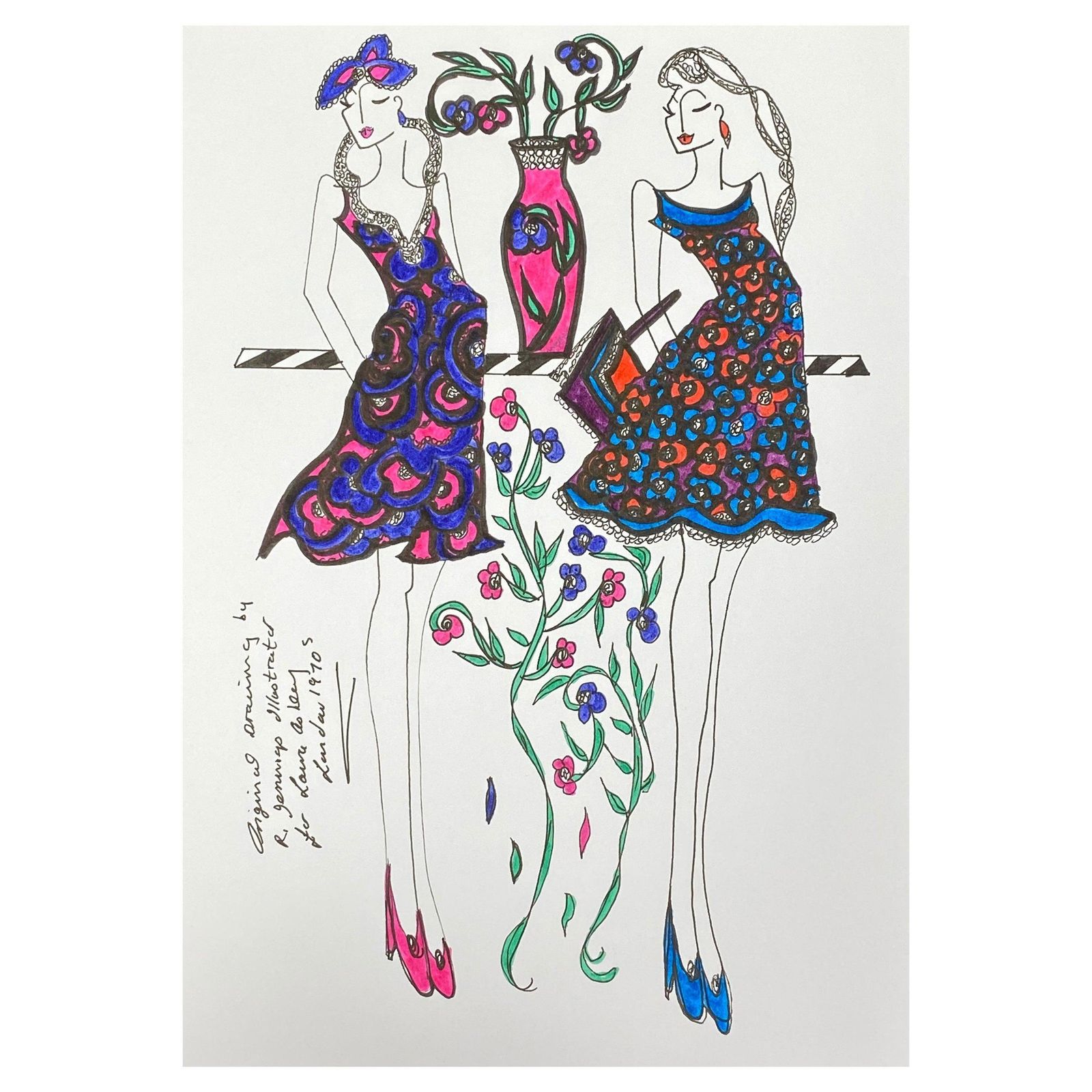 Unknownoriginal Fashion Design Illustration Watercolor Painting Laura Ashley Designercirca 2000s