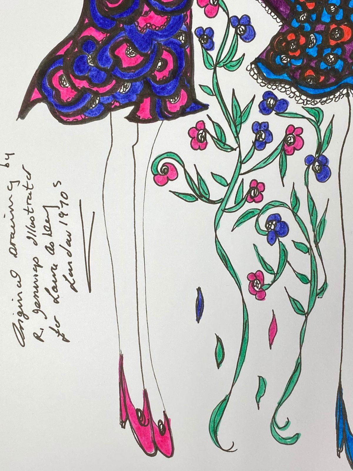 Unknownoriginal Fashion Design Illustration Watercolor Painting Laura Ashley Designercirca 2000s photo for sale