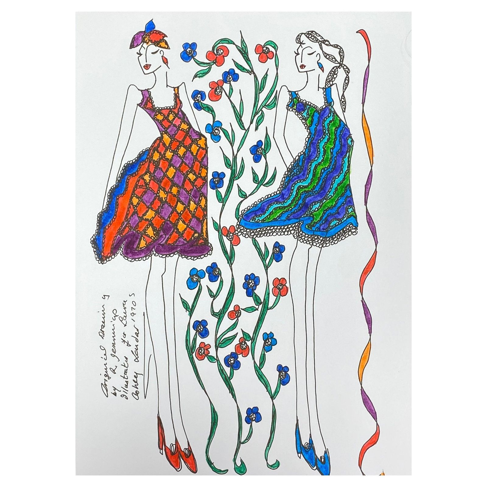 Unknownoriginal Fashion Design Illustration Watercolor Painting Laura Ashley Designercirca 2000s