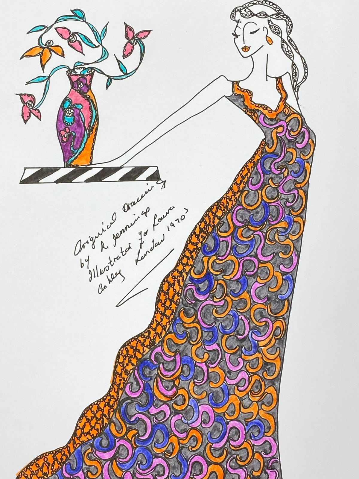 Unknownoriginal Fashion Design Illustration Watercolor Painting Laura Ashley Designercirca 2000s photo furniture