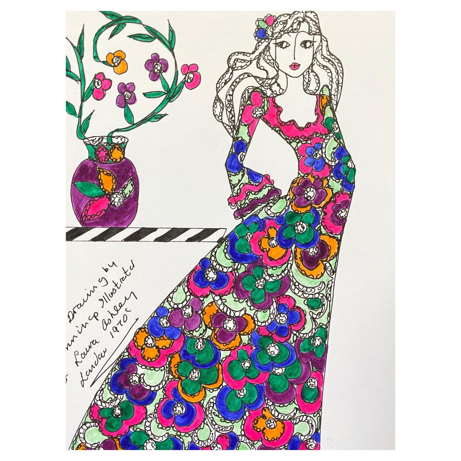 Unknownoriginal Fashion Design Illustration Watercolor Painting Laura Ashley Designercirca 2000s