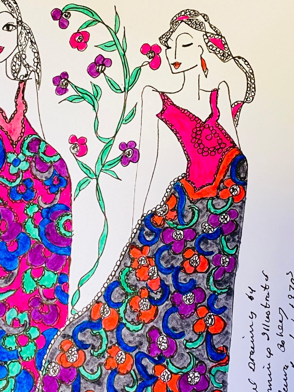 Unknownoriginal Fashion Design Illustration Watercolor Painting Laura Ashley Designercirca 2000s photo for sale