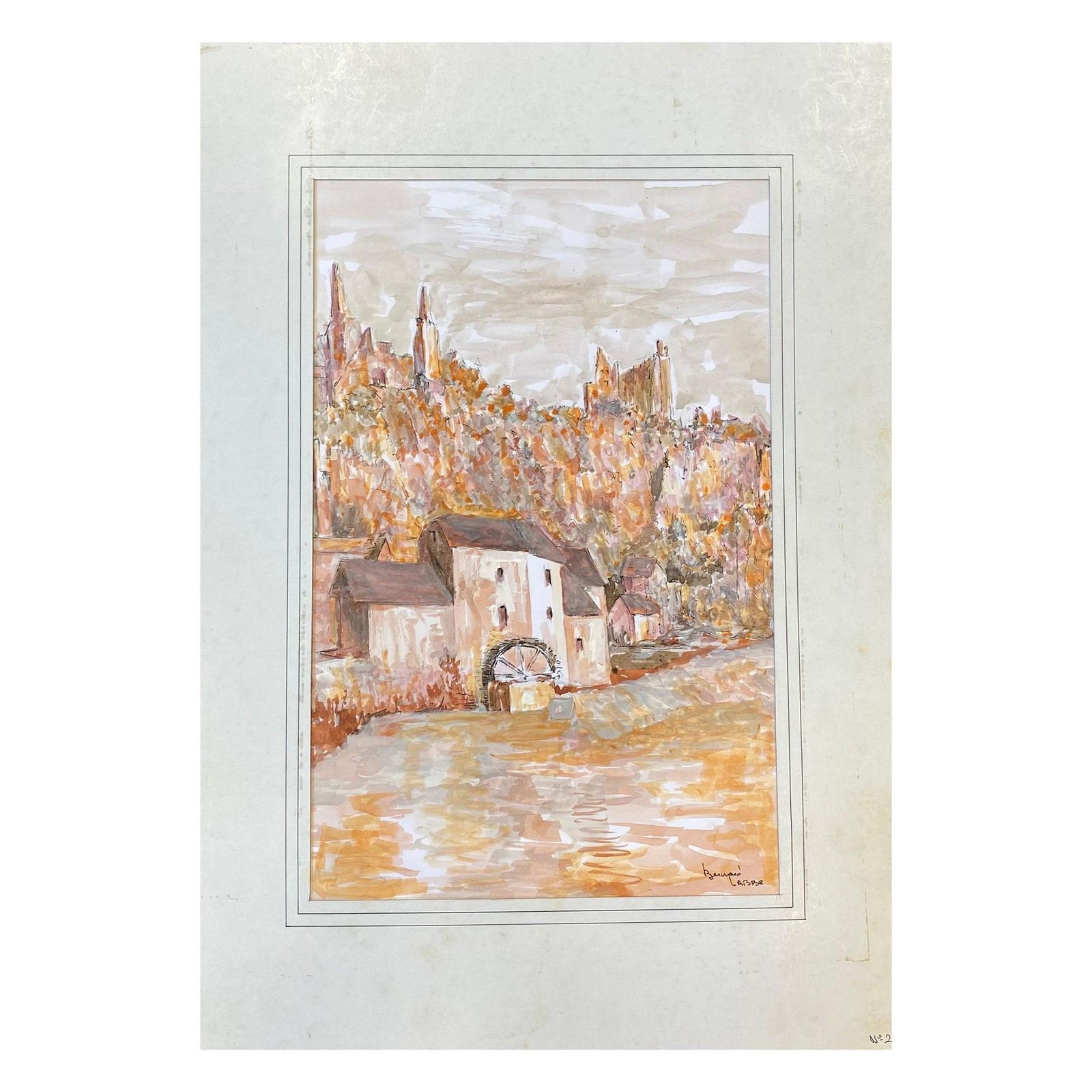 Unknown1950's French Modernist / Cubist Painting Signed, Orange And Pink Landscape1950