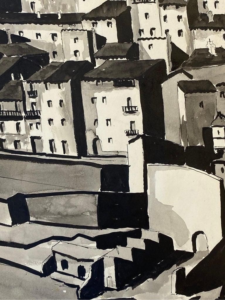 Unknown1950's Modernist Painting, Black & White Town Landscape1950 photo Art
