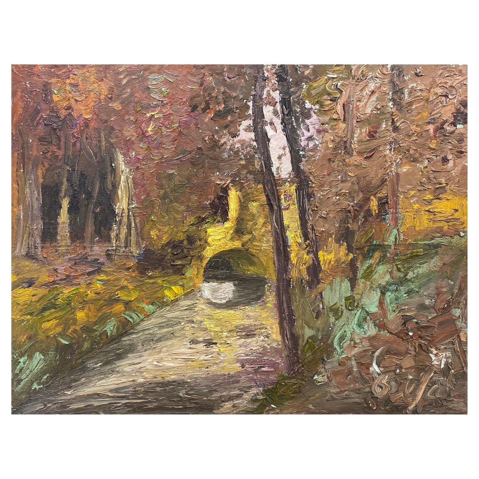 Unknownfernand Audet French Impressionist Oil, Bridge In Woodscirca 1950s