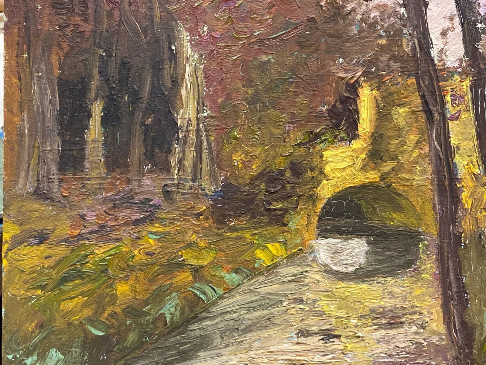 Unknownfernand Audet French Impressionist Oil, Bridge In Woodscirca 1950s photo furniture