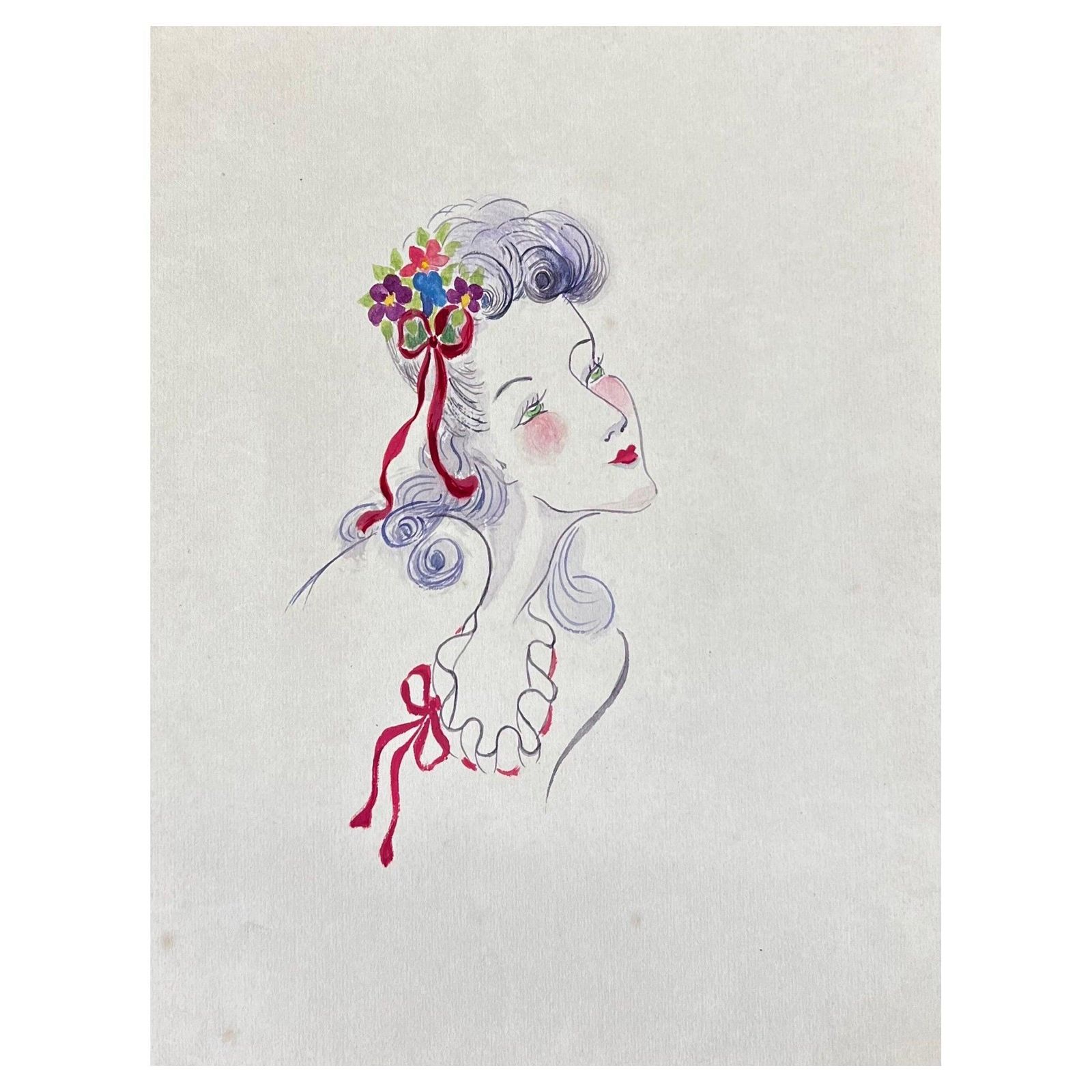 Unknown1940's Fashion Illustration, Lady With Green Eyes In Admirationcirca 1940s