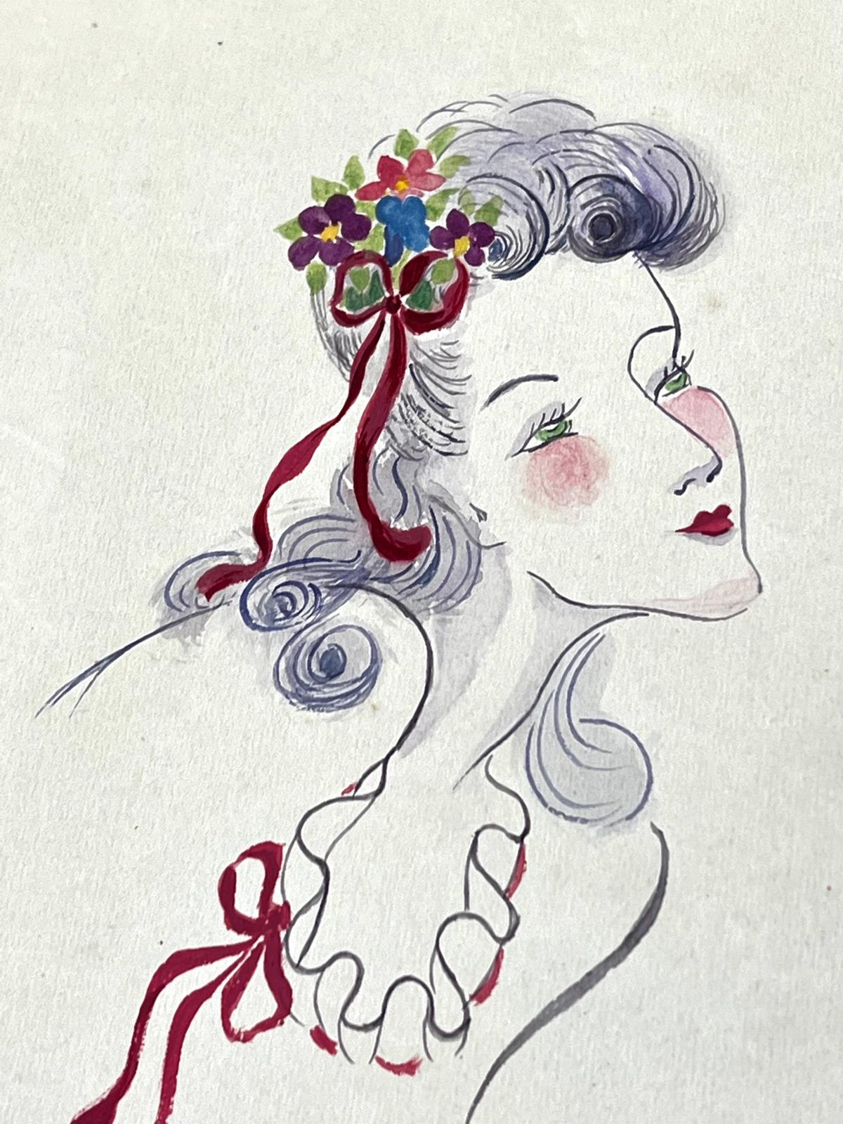 Unknown1940's Fashion Illustration, Lady With Green Eyes In Admirationcirca 1940s photo furniture