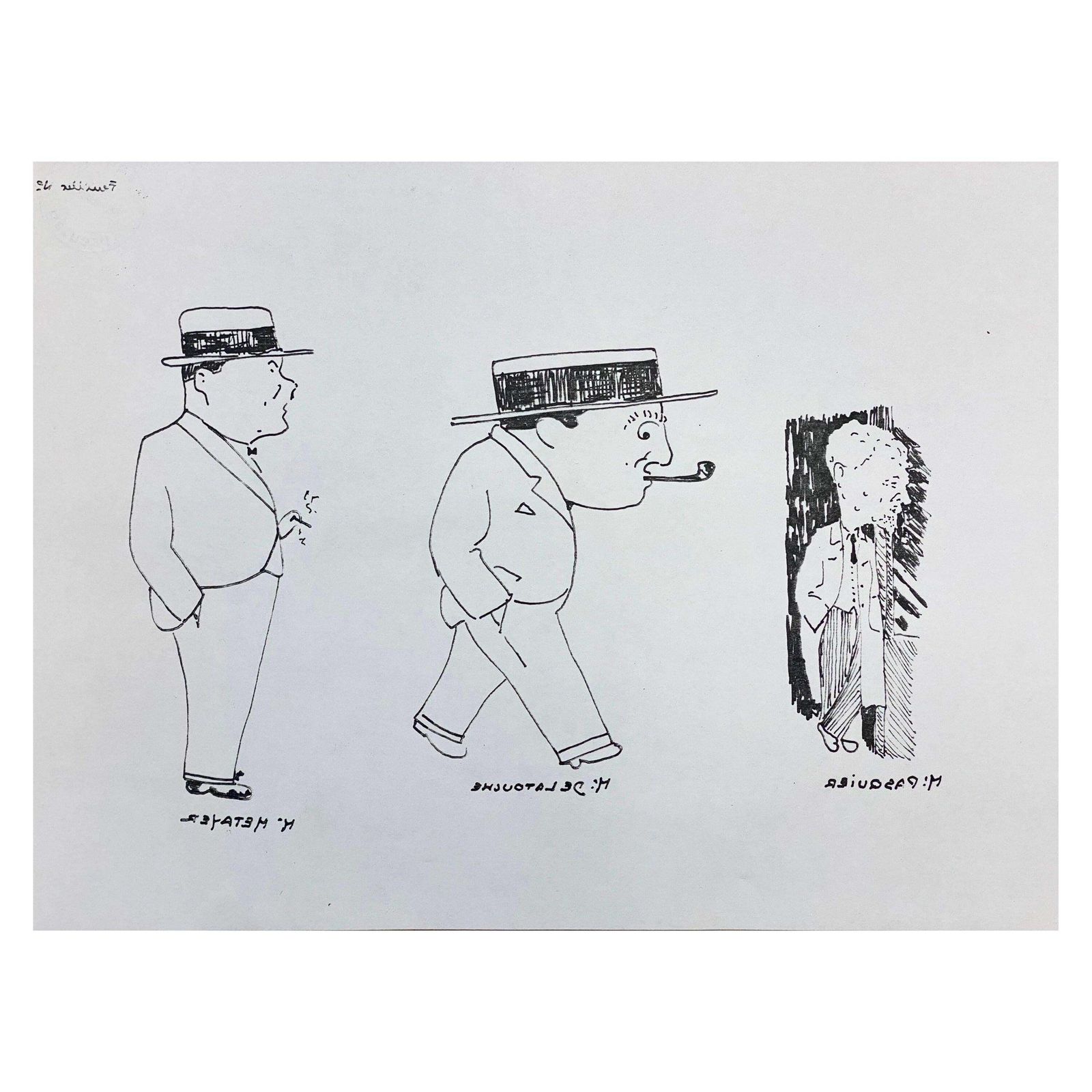 Unknown1950's French Modernist/ Cubist Signed Painting, Three Men Smoking Illustration1950
