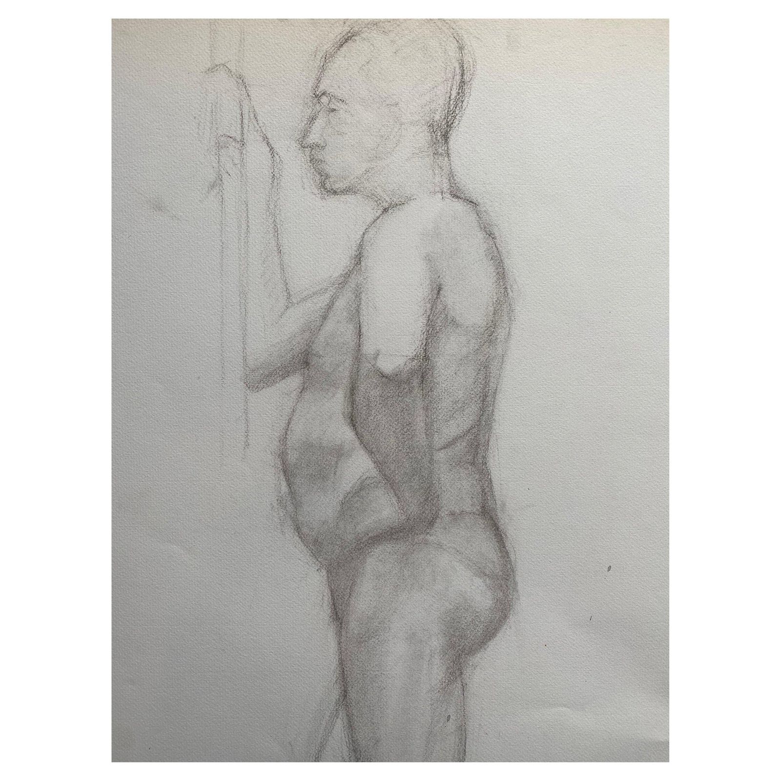 Unknownmid 20th Century French Charcoal Drawing, Portrait Of A Standing Nude Mancirca 1950s