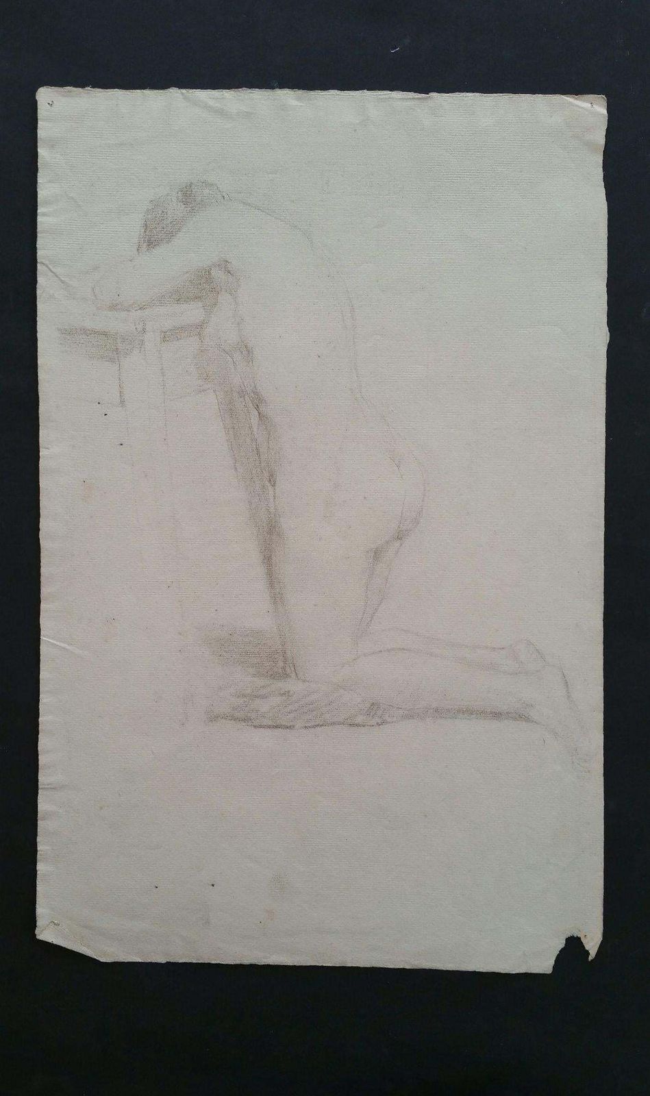 Unknownenglish Graphite Portrait Sketch Of Female Nude, Kneelingcirca 1880 1905 photo furniture