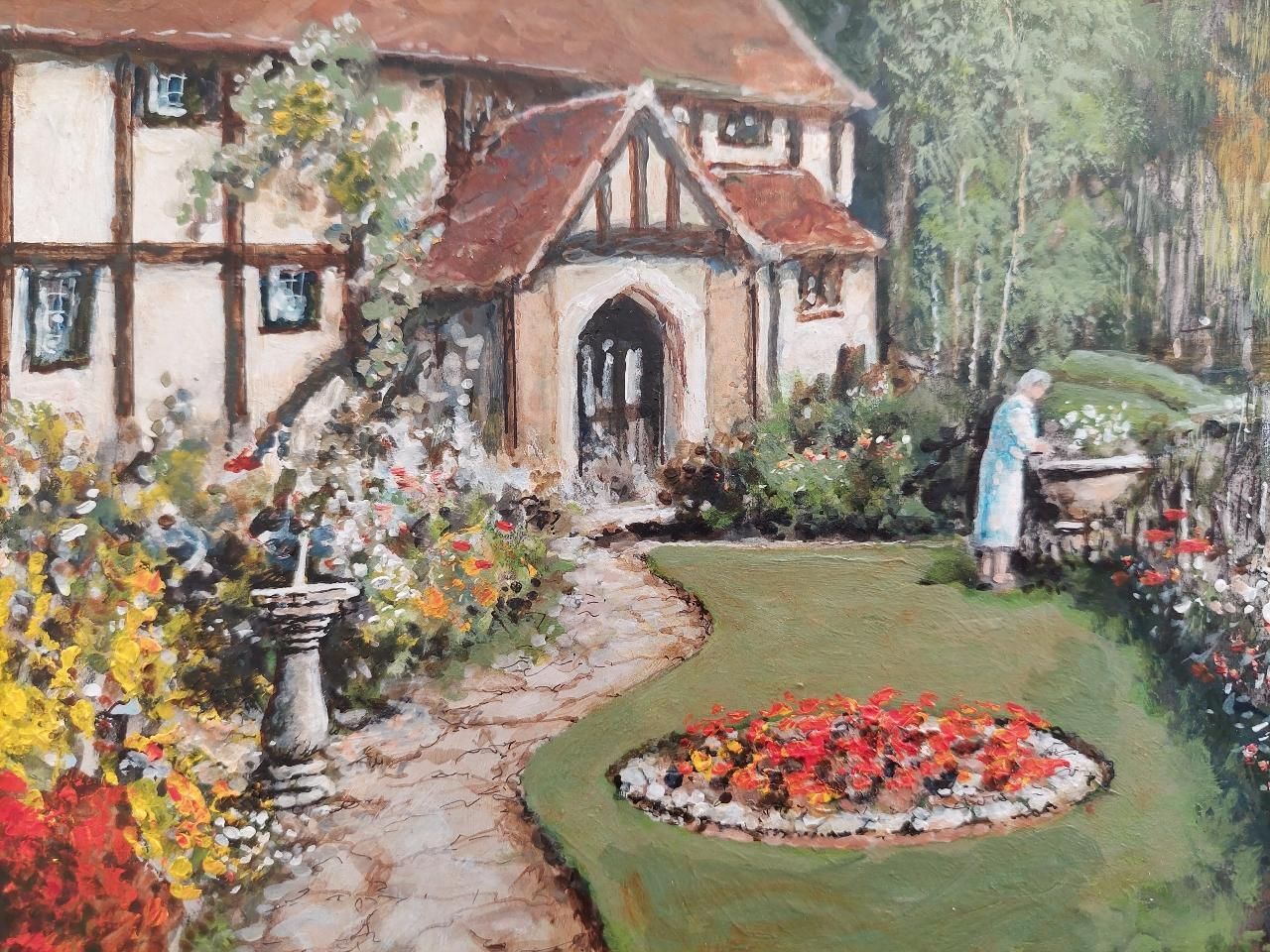English  Schooltraditional English Painting Cottage By The River Thames Near London20th Century photo 489.0