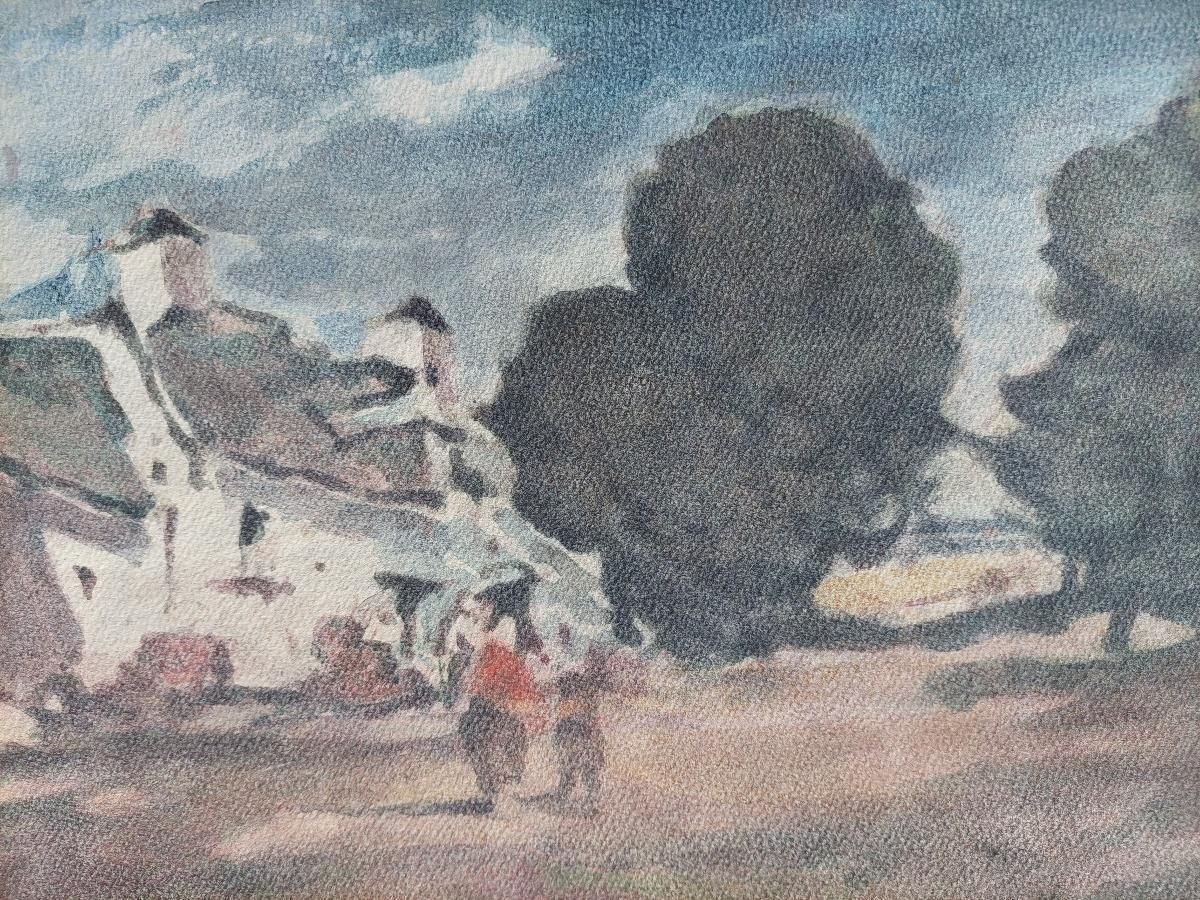 Unknownfrench Modernist Cubist Painting Figures In A Village20th Century photo Art