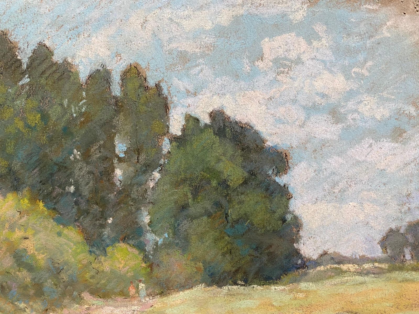 Unknown1940's French Impressionist Pastel Sunlit Countryside Pathway By Woodscirca 1940s photo Art