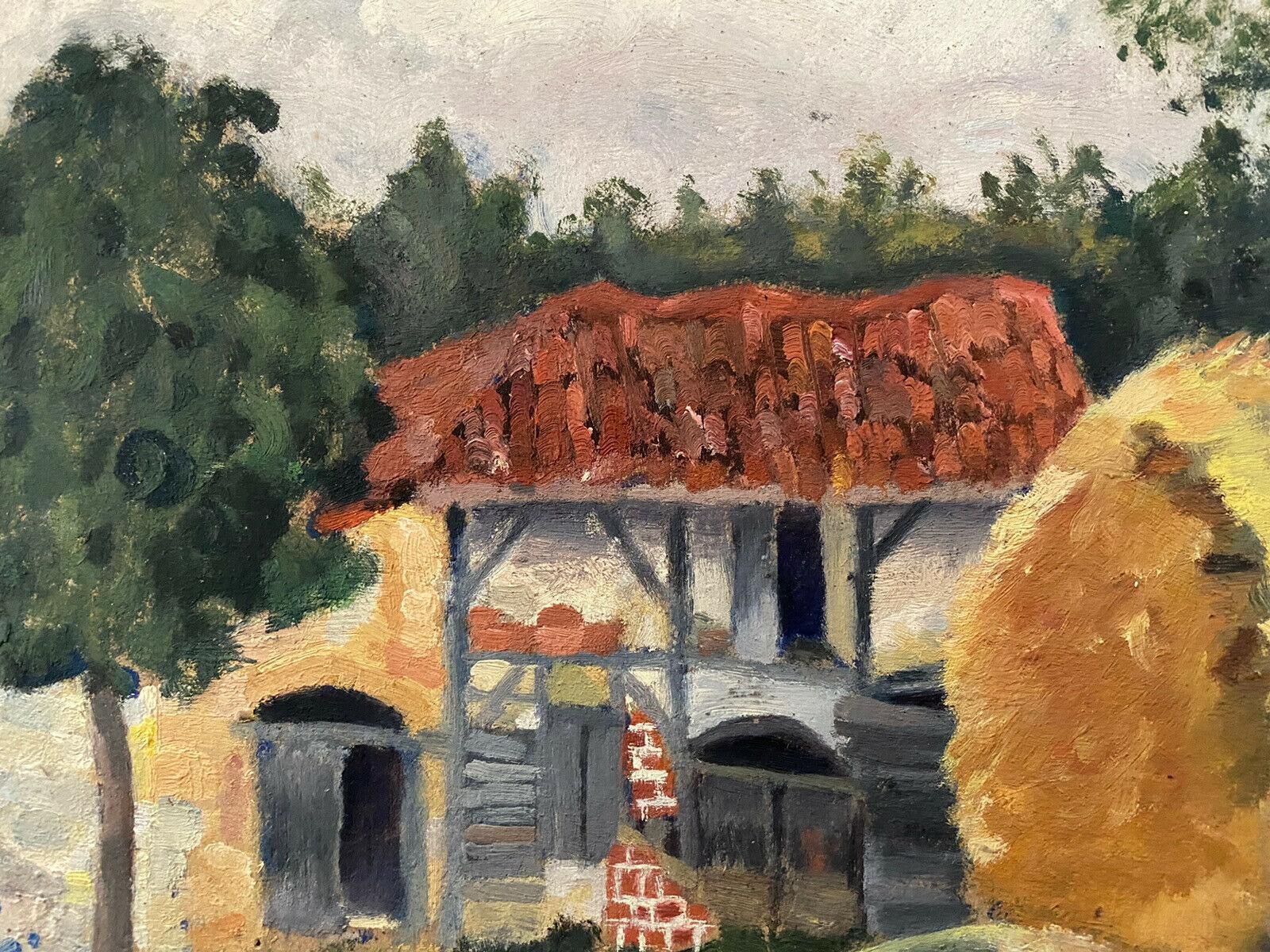 Unknowngenevieve Zondervan French Oil Painting, Harvest Fields Farm Barnscirca 1990s photo furniture
