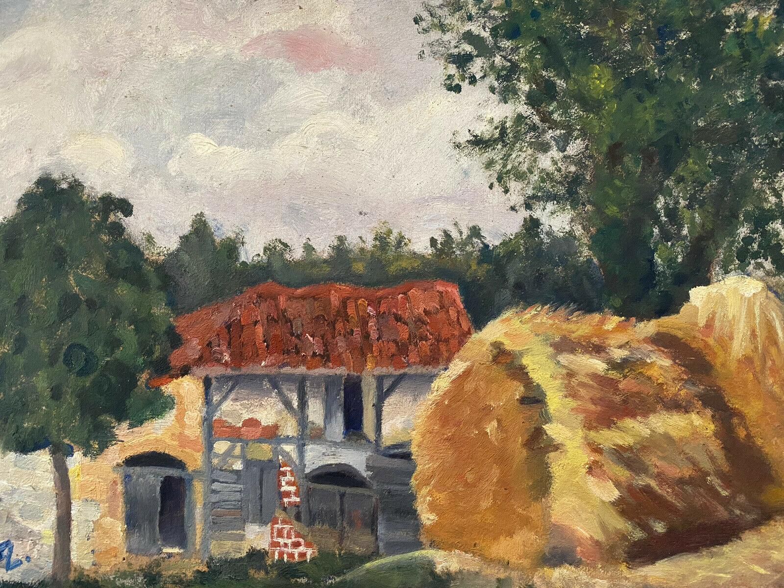 Unknowngenevieve Zondervan French Oil Painting, Harvest Fields Farm Barnscirca 1990s photo vinterior