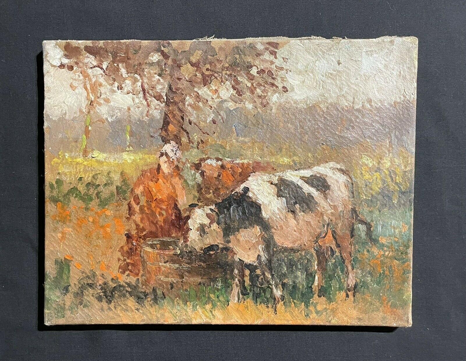 Unknownmaurice Mazeilie French Impressionist Oil, Milkmaid With Cattle In Field20th Century photo furniture