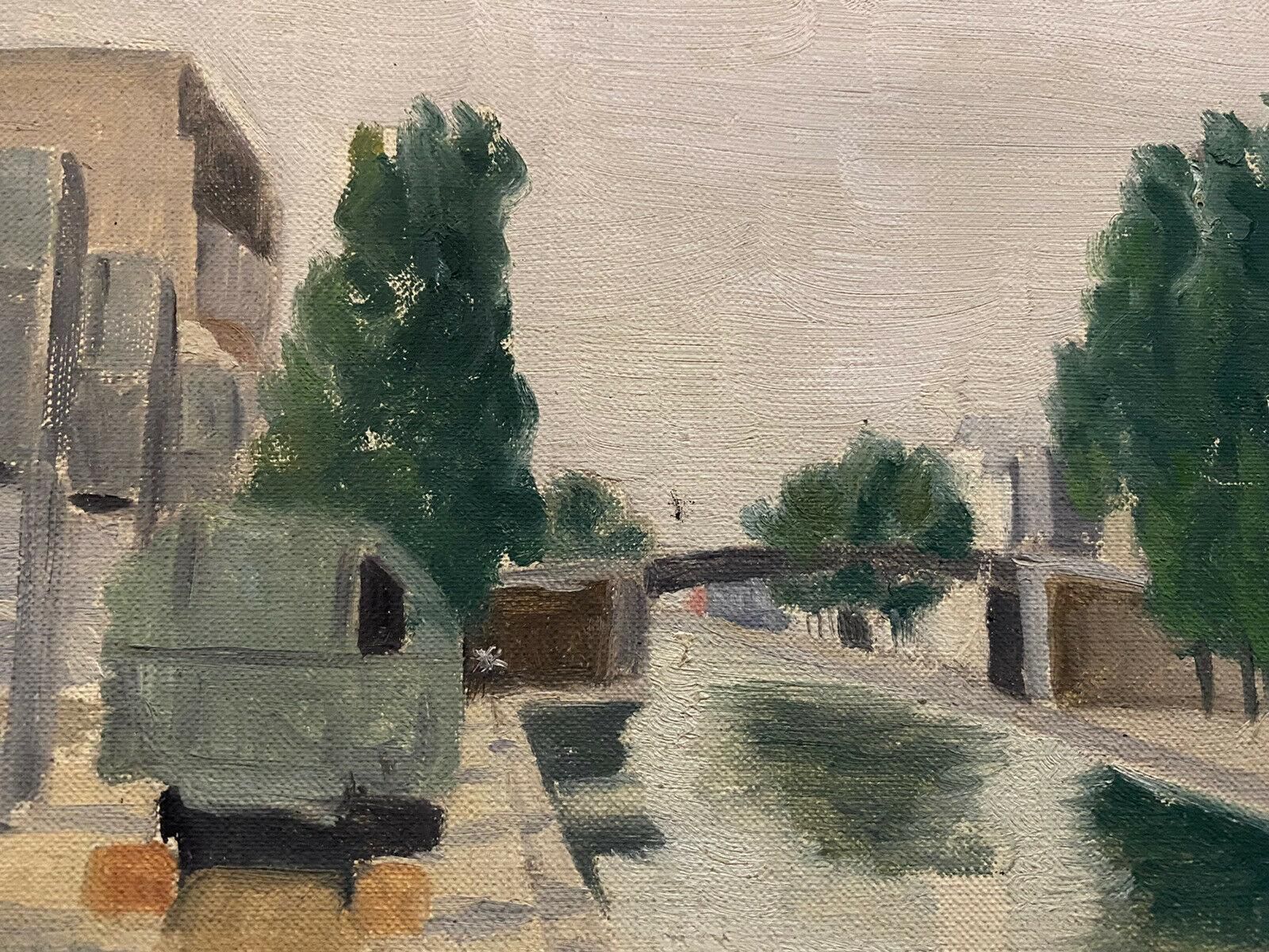 Unknownmid Century French Oil Painting   Beside The Canalcirca 1960s photo furniture