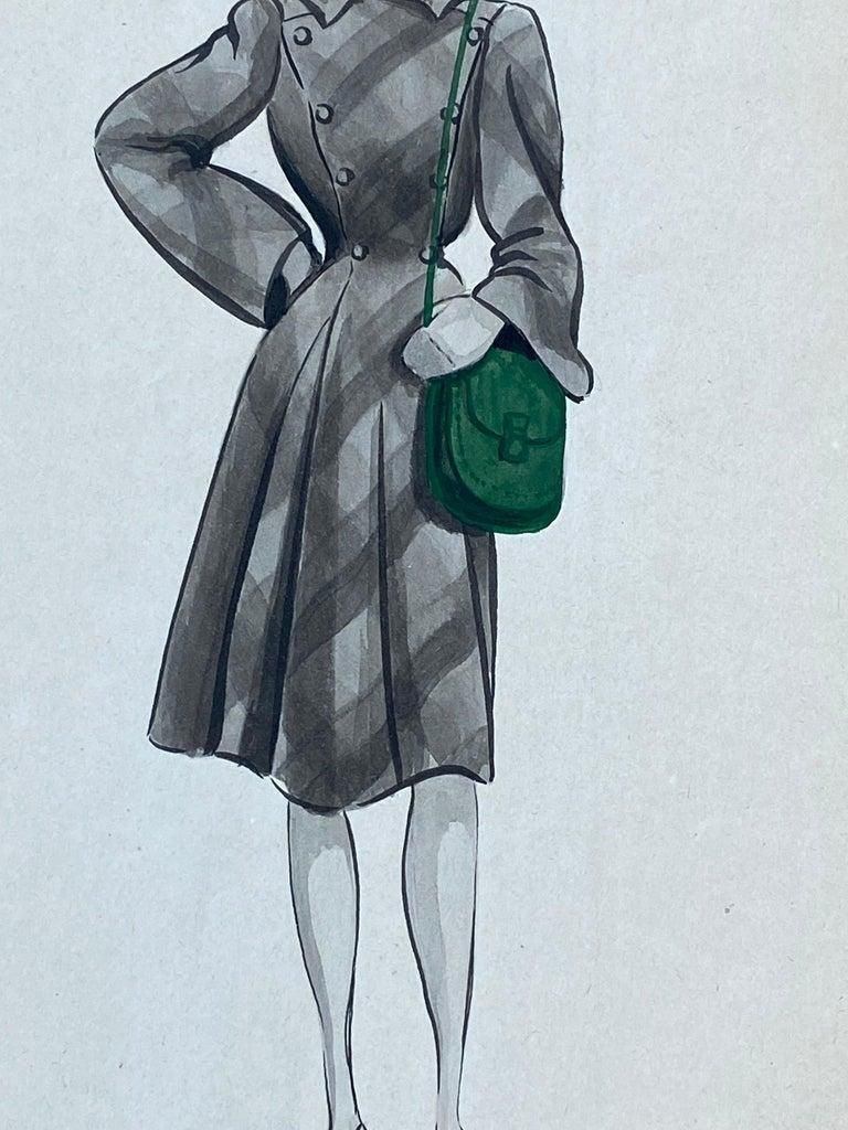 Unknown1940's French Fashion Illustration, The Stylish Lady With The Green Featurescirca 1940s photo for sale