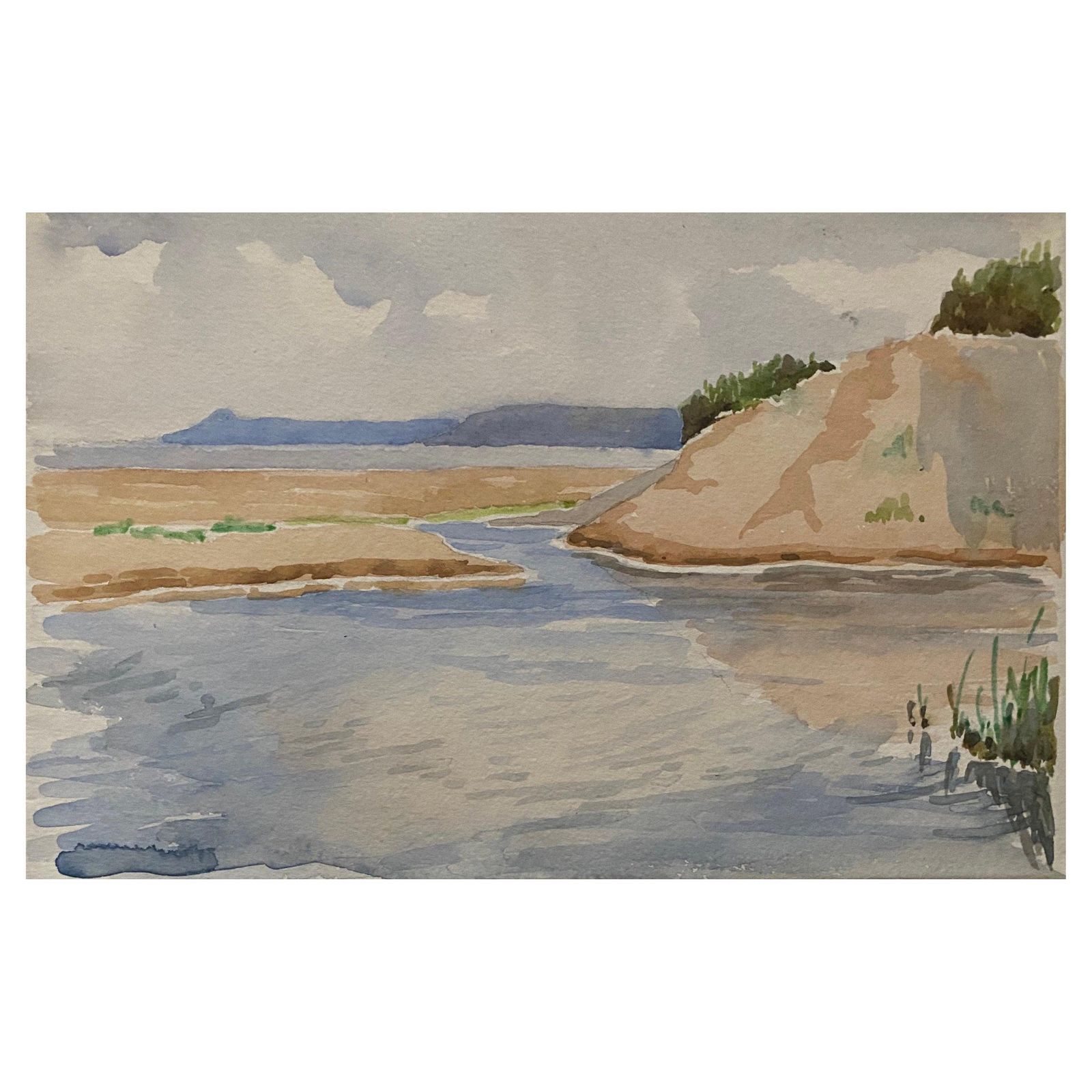Unknown1900's English Impressionist Watercolor Painting Gentle Blue And Cream Seascapecirca 1900s