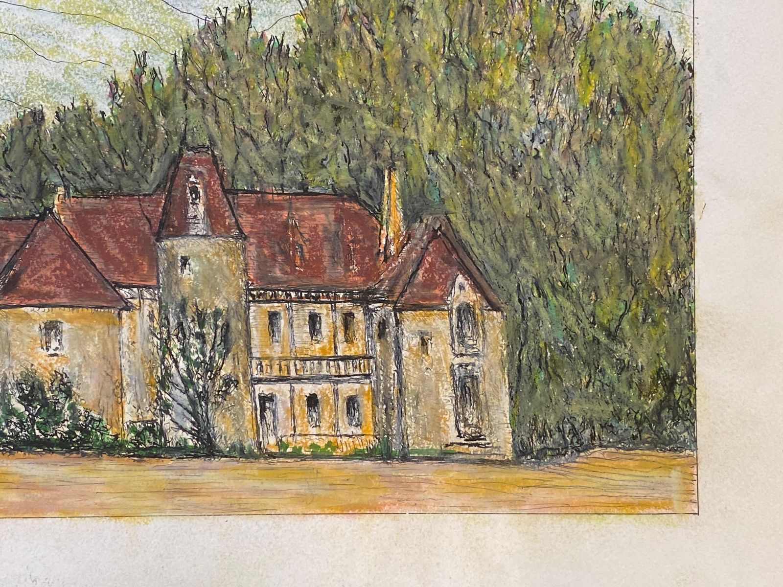 Unknown1950's French Modernist/ Cubist Painting Signed, French Chateau1950s photo for sale