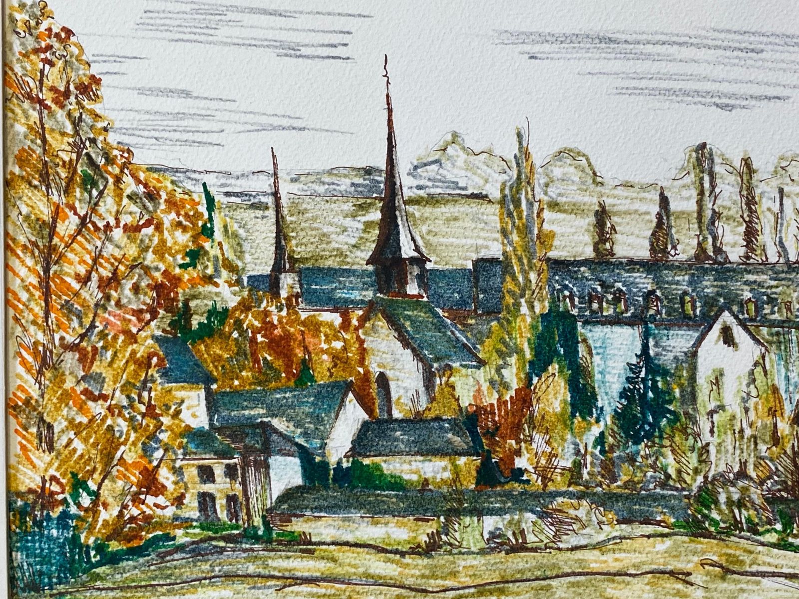 Unknown1950's French Modernist / Cubist Painting Signed, View Of Green French Village1950 photo vinterior