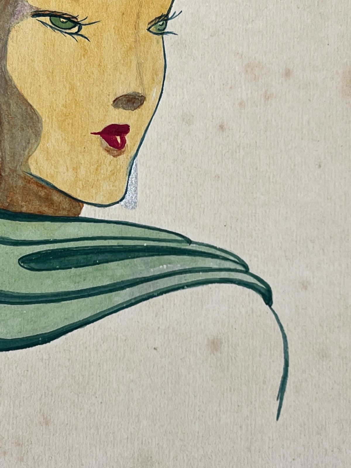 Unknown1940's Fashion Illustration, Lady In Beautiful Green Head Scarfcirca 1940s photo Art