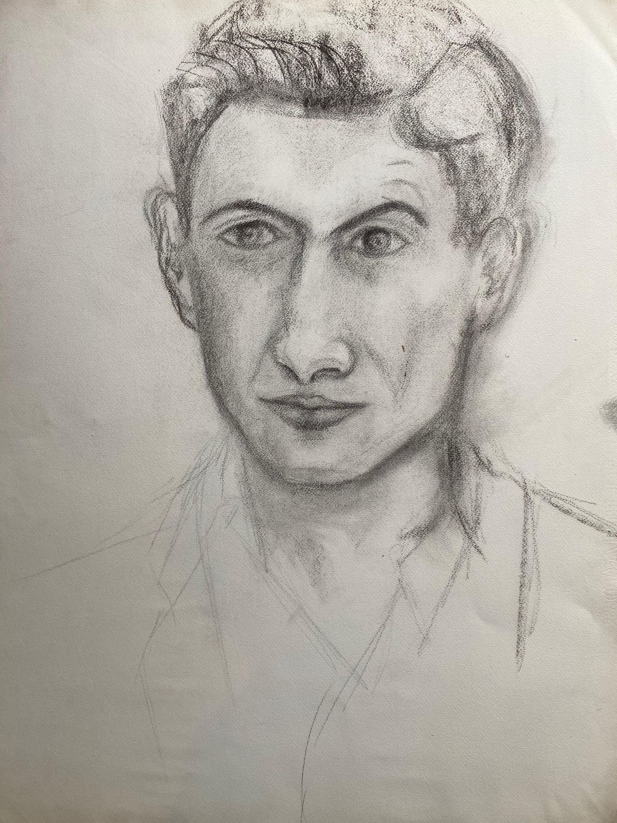 Unknownmid 20th Century French Charcoal Drawing   Portrait Of A Mancirca 1950s photo furniture