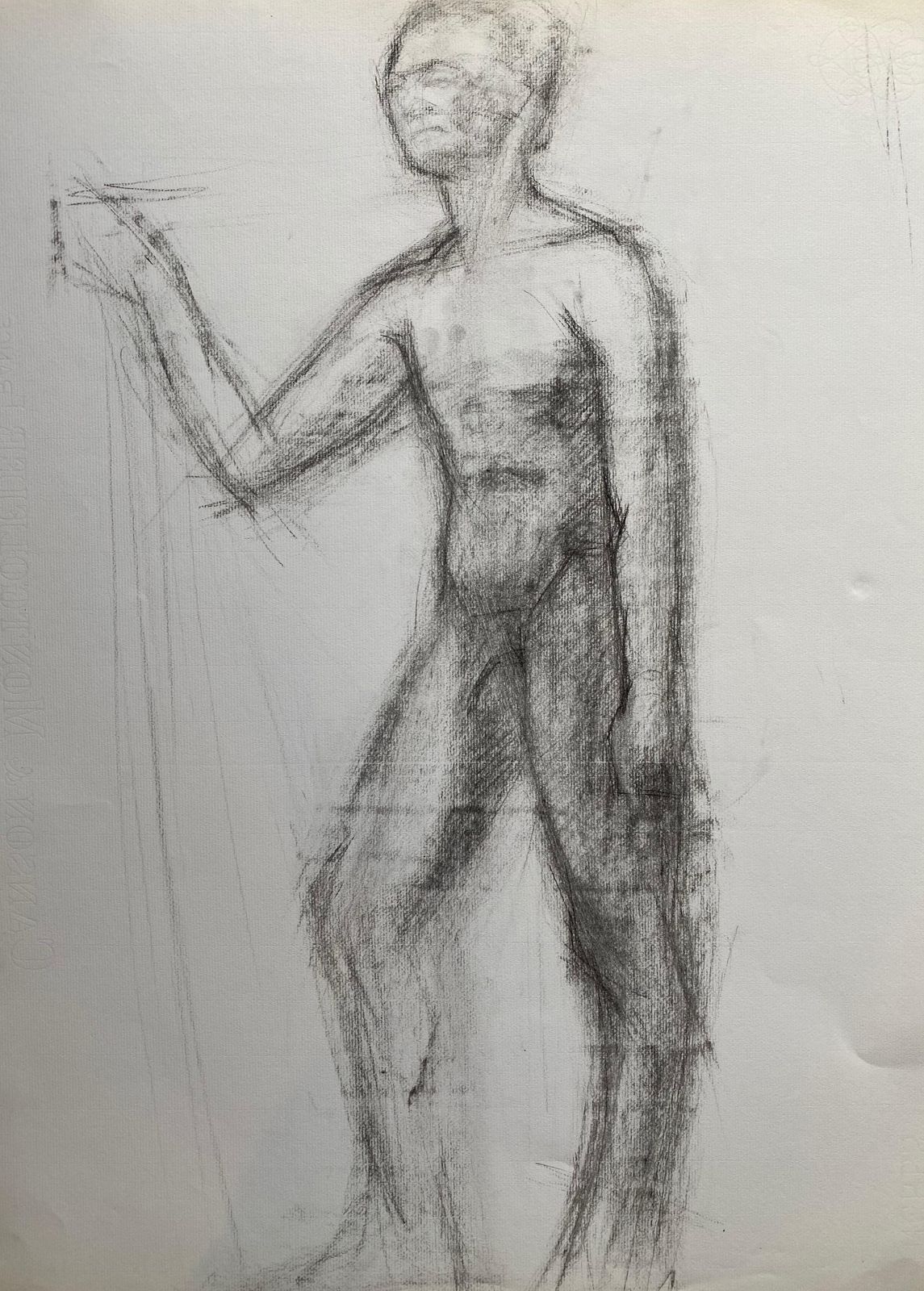 Unknownmid 20th Century French Charcoal Drawing   Portrait Of A Standing Nude Mancirca 1950s photo furniture